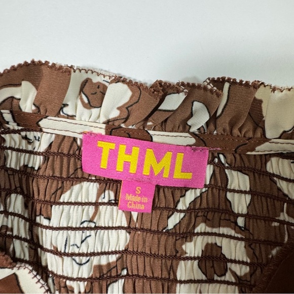 THML Brown Tiered Floral Midi Dress Size Small - Picture 3 of 6